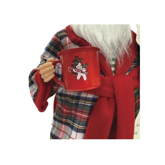 Plaid Pajama Santa 18" Figurine w/ Mug & Nice List Cozy Holiday Decor - Picture 9 of 11